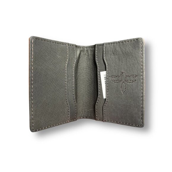 Justin Card Wallet Brown Genuine Leather RFID Slim Gusseted Logo Embossed West - Picture 3 of 6
